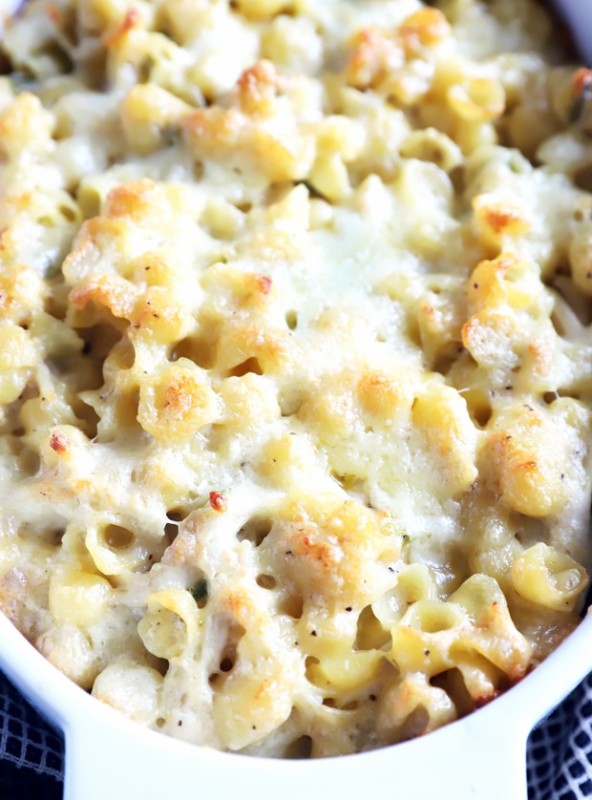 Jalapeño Chicken Havarti Mac and Cheese in baking dish photo