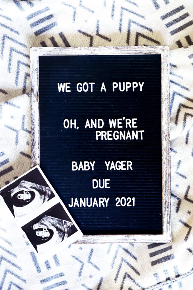Maternity announcement first trimester recap picture