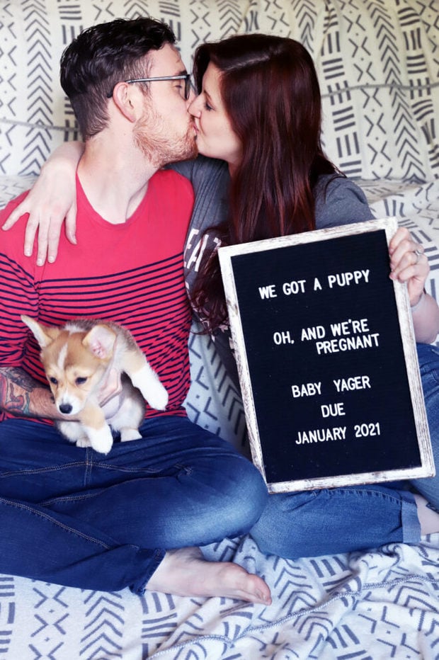 Maternity announcement with puppy photo