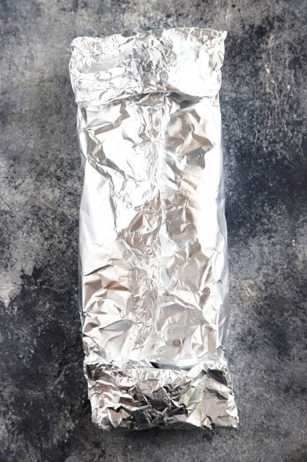 Wrapped up steak fajita packet overhead picture