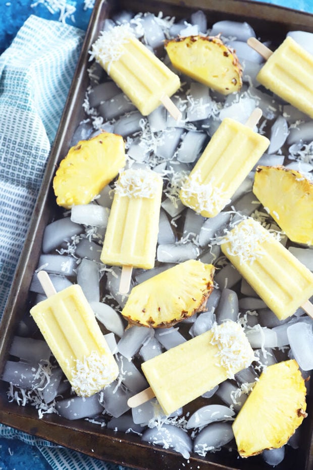 Overhead photo of pina colada popsicles