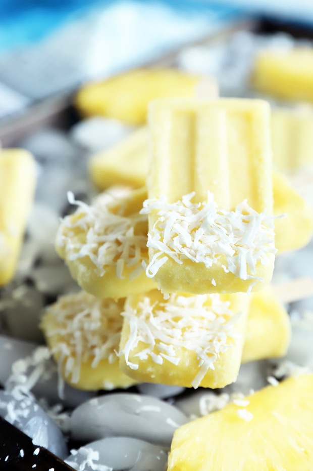 Stack of pineapple coconut popsicles photo