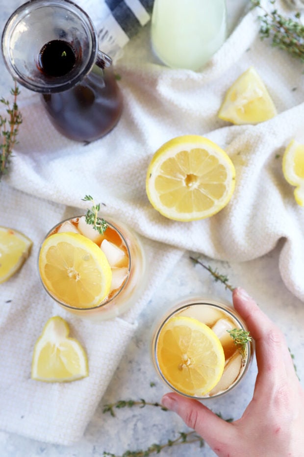 Overhead picture of arnold palmer drinks in glasses