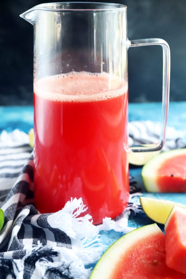 Side photo of pitcher with agua fresca