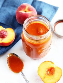 Barbecue sauce in a jar with peaches image