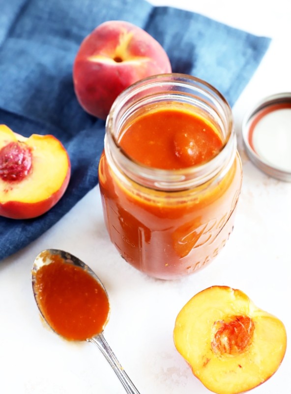 Barbecue sauce in a jar with peaches image