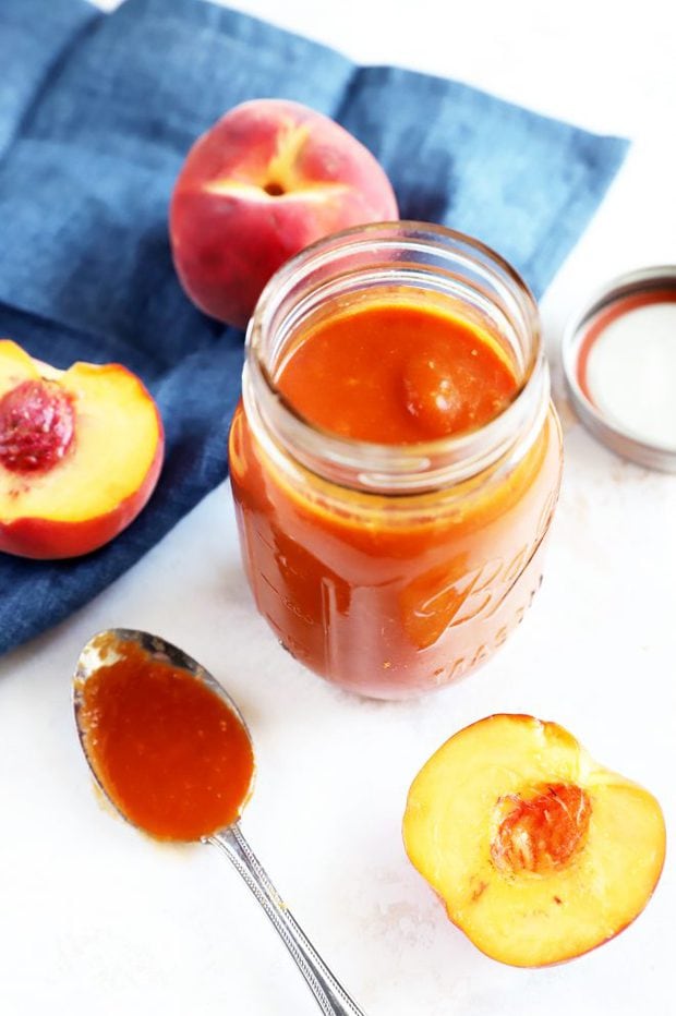 Barbecue sauce in a jar with peaches image
