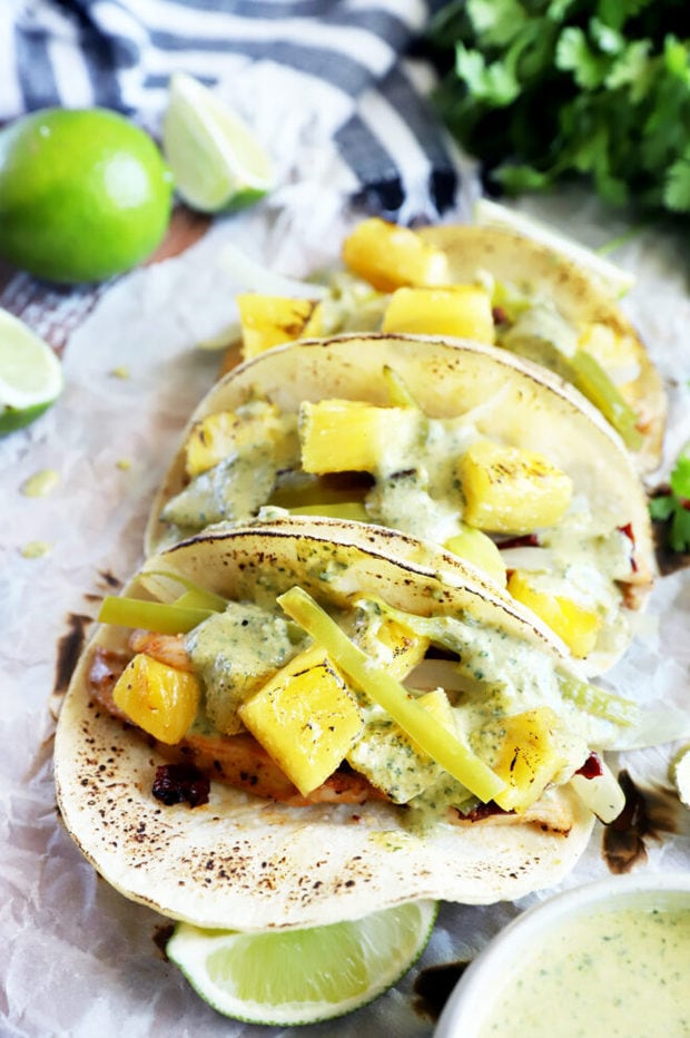 Pineapple chicken sheet pan tacos image