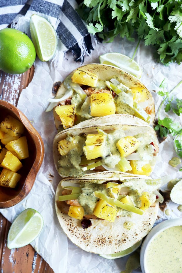 Pineapple chicken tacos overhead image