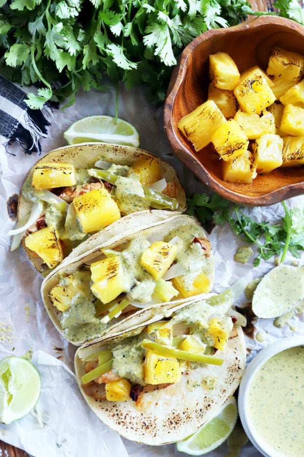 Overhead photo of pineapple tacos