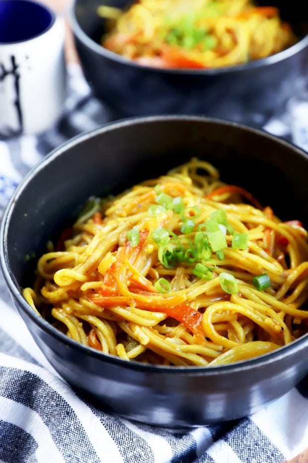 Easy Asian noodles in bowl photo