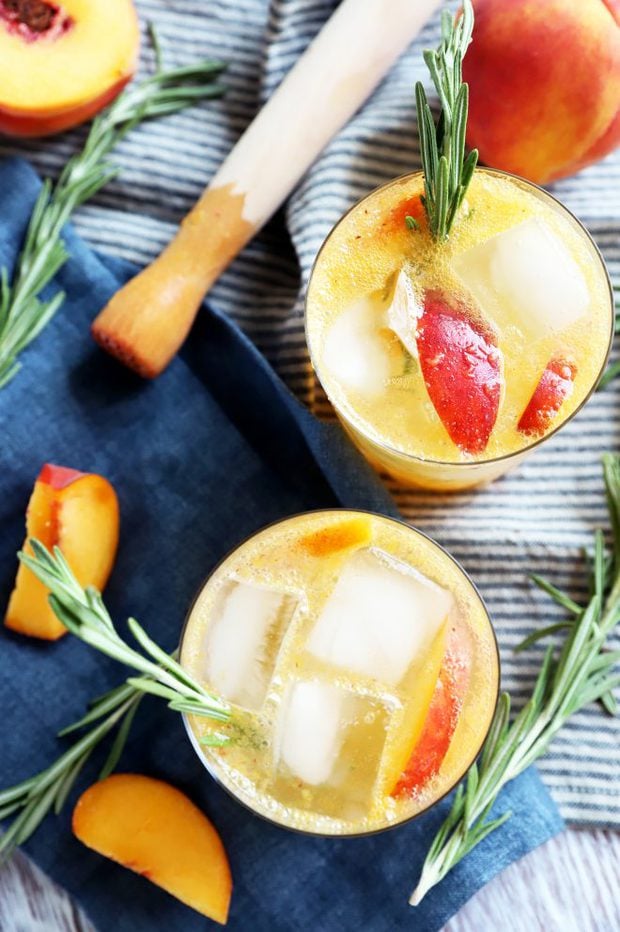 Overhead image with rosemary and peaches 