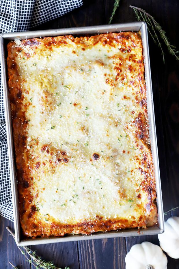 Overhead photo of freezer lasagna