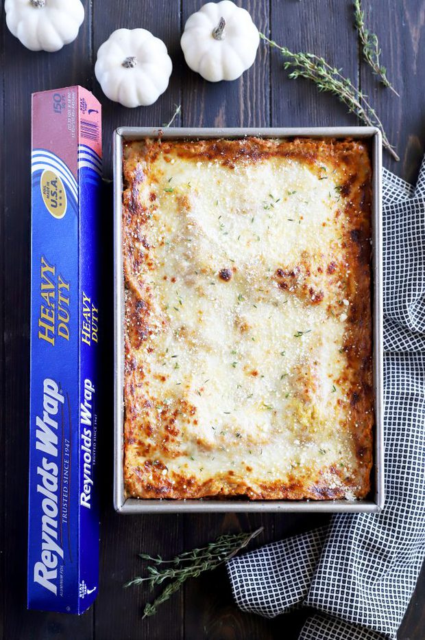 Freezer fall lasagna image overhead