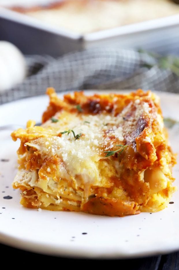 Picture of fall lasagna on a plate