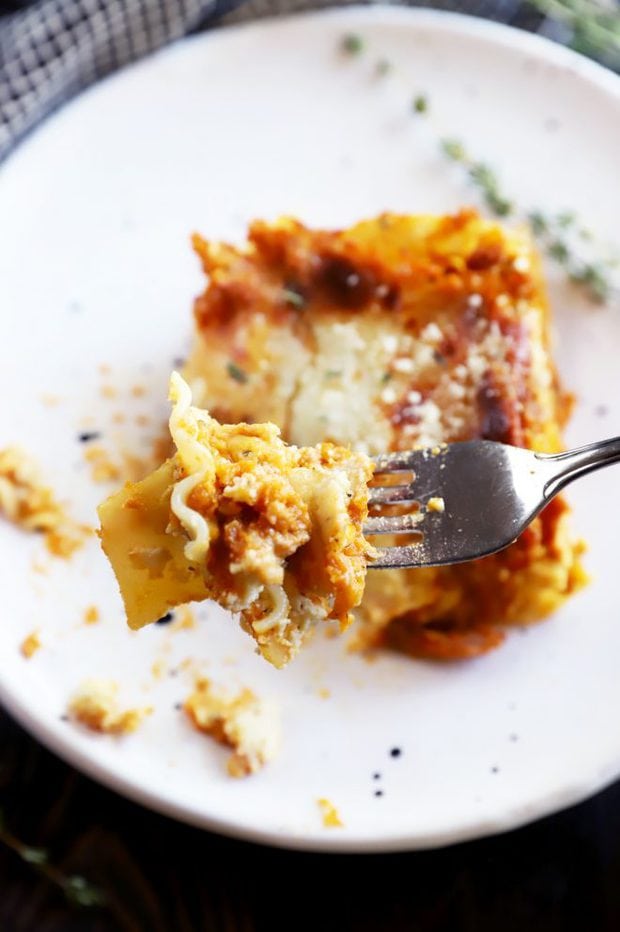 Fork with piece of freezer lasagna image
