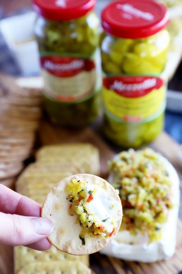 Picture of cream cheese appetizer on cracker