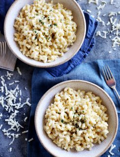 White cheddar mac and cheese in two bowls image