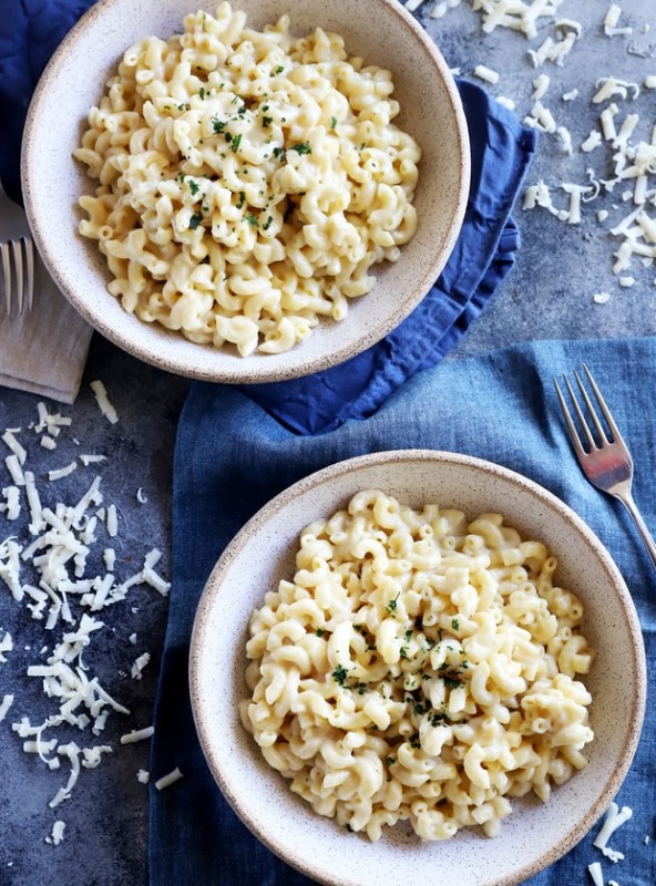 White cheddar mac and cheese in two bowls image