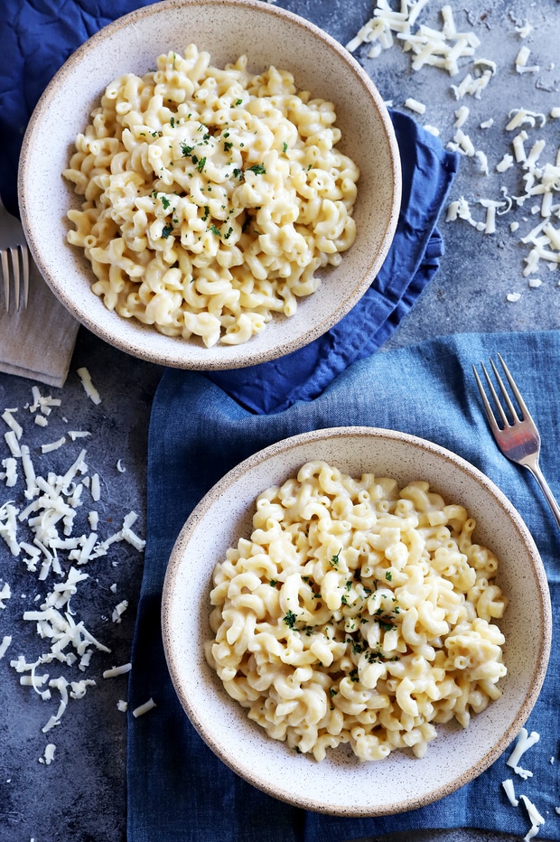 White cheddar mac and cheese in two bowls image