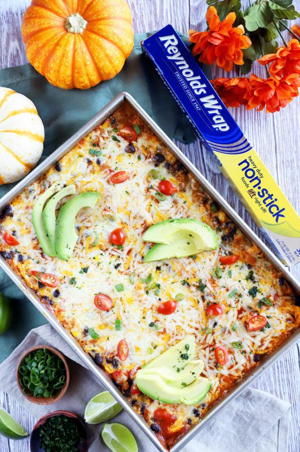 Overhead picture of enchilada bake