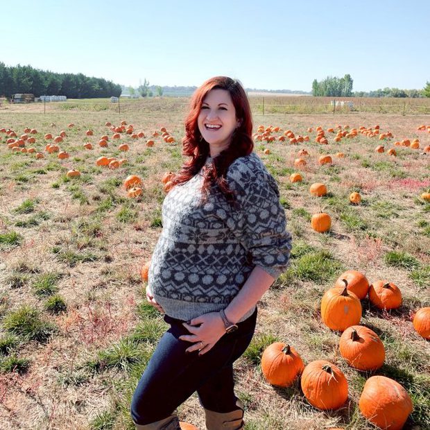 Picture of pregnant me in pumpkin patch