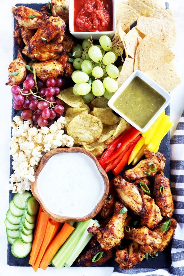 Overhead photo of easy-to-make wings board