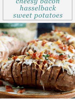 Cheesy Maple Bacon Hasselback Sweet Potatoes Pinterest Image