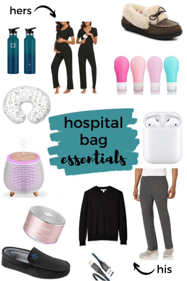 Hospital Bag Essentials Pinterest Graphic