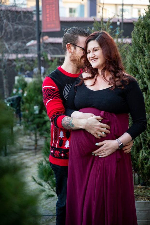 Maternity photo at Little Man Ice Cream