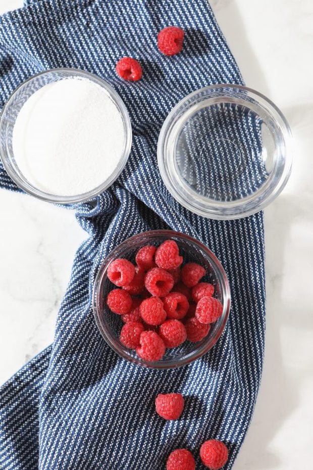 overhead photo of raspberries