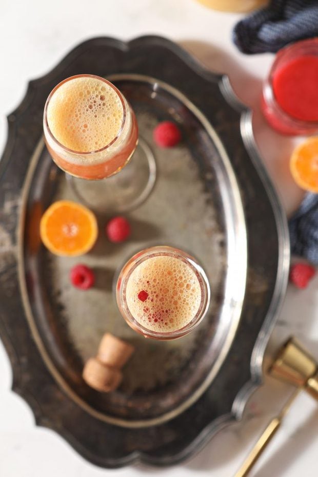 Overhead image of raspberry mimosa on platter