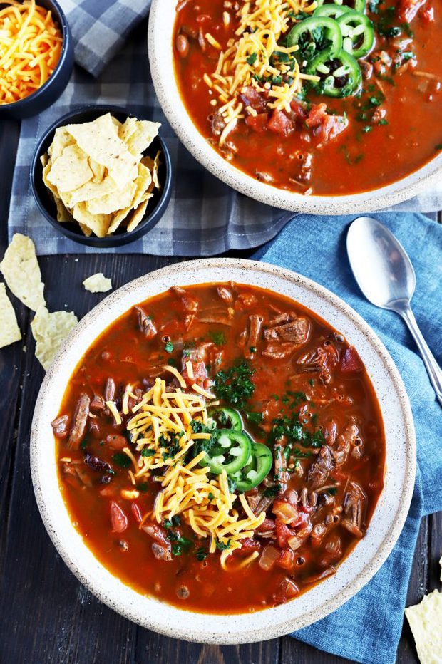 Overhead photo of bowls of chili