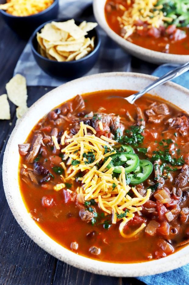 Side photo of Instant Pot carne asada chili