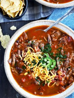 Overhead photo of carne asada chili