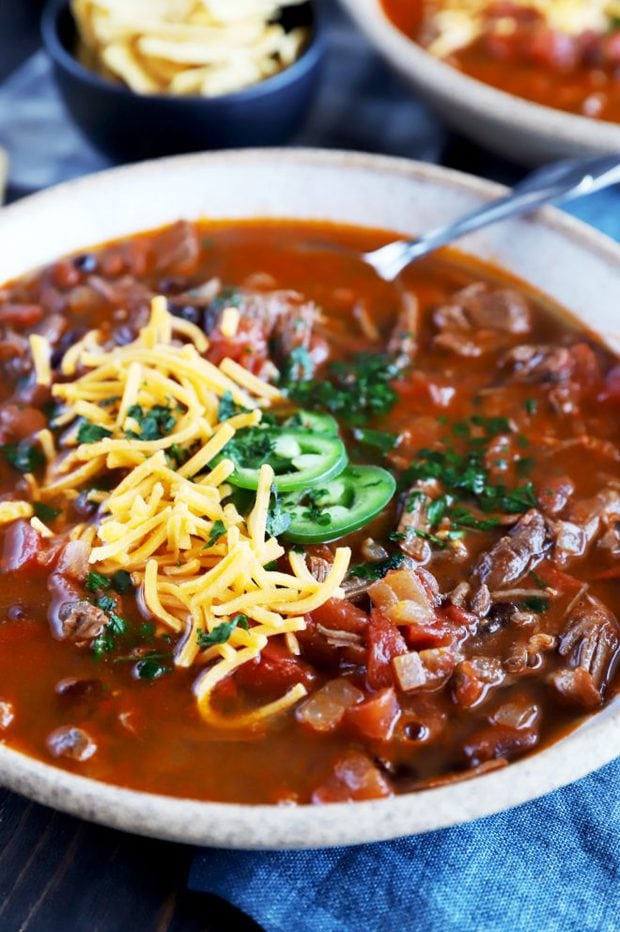 Bowl full of steak chili image