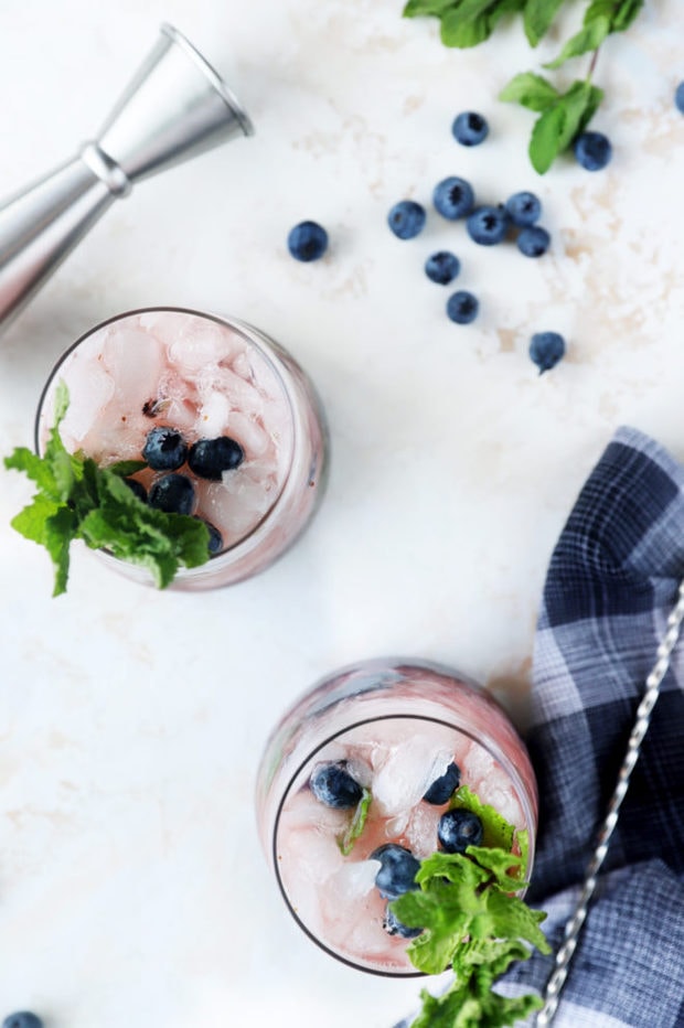 Overhead photo of blueberry cocktails