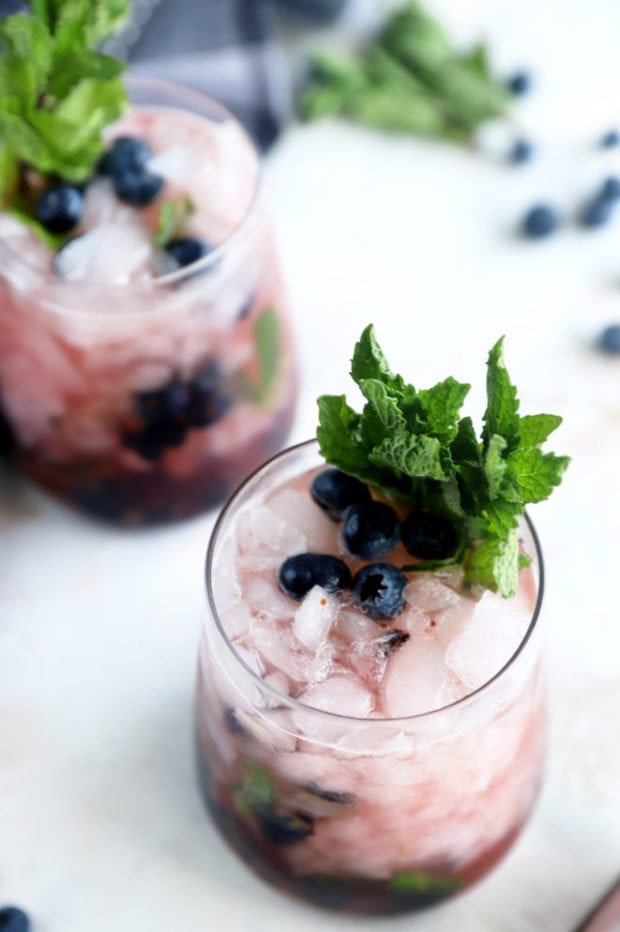 Blueberry mint julep cocktails in glasses photo