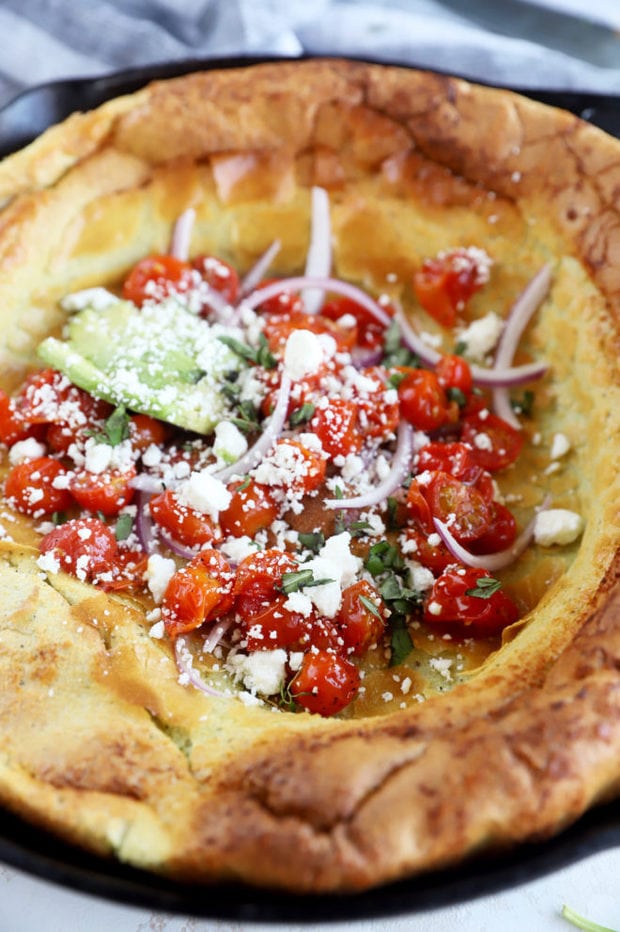 Side view of dutch baby savory 