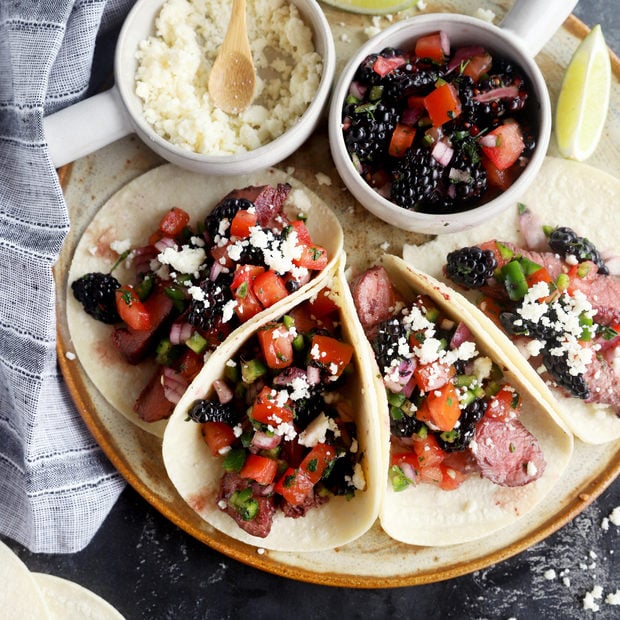 Thumbnail image of blackberry steak tacos