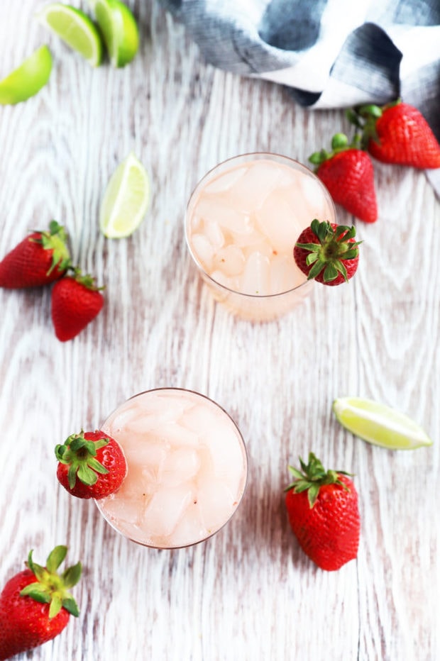 Overhead photo of strawberry tequila fizz