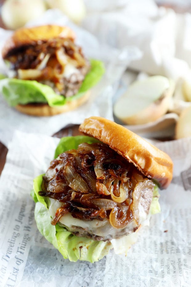 Burger photo with onions and cheese
