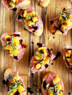 Overhead photo of peach crostini