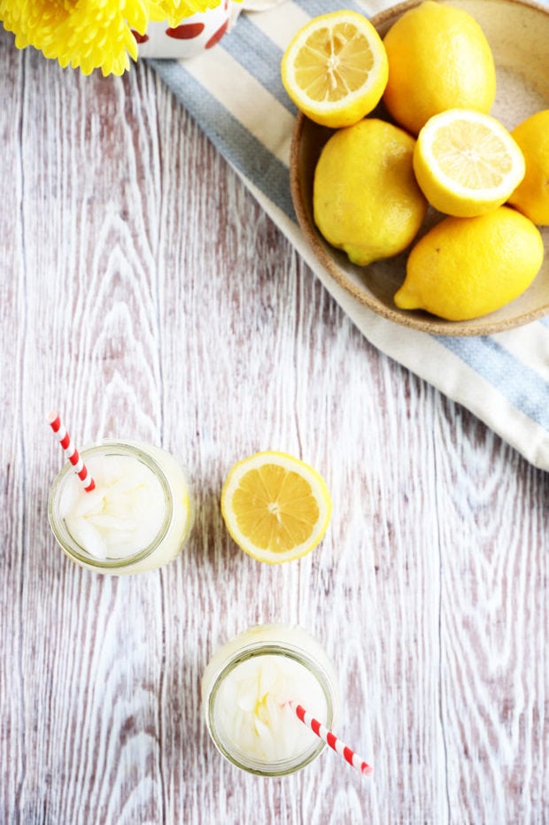 Overhead image of lemonade in glasses