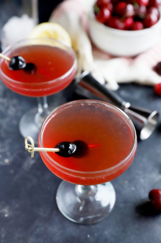 Image of cherry bourbon sour cocktail in glasses