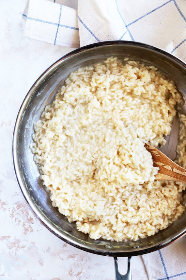 Overhead image of spoon with rice