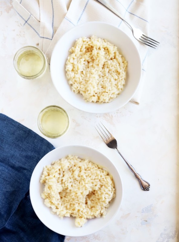 Overhead image of bowls of risotto