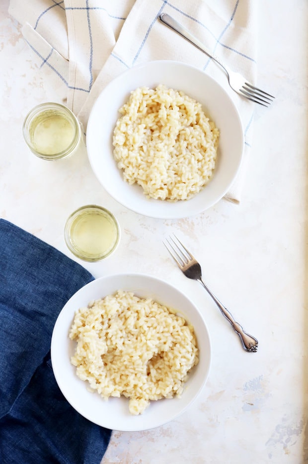 Overhead image of bowls of risotto