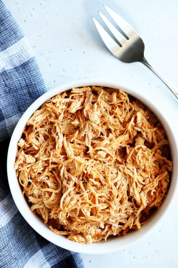 Overhead photo of chicken in a bowl