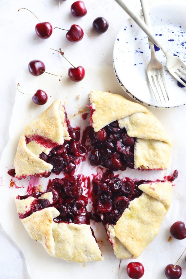 Overhead image of sliced homemade galette